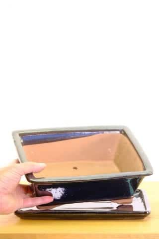 Indoor bonsai pot, ceramic black rectangle