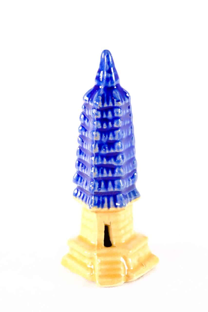 Chinese ceramic Pagoda in Blue glaze