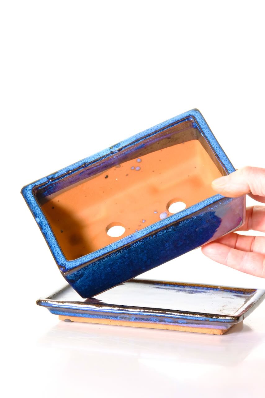 Medium size 18cm traditional blue bonsai pot