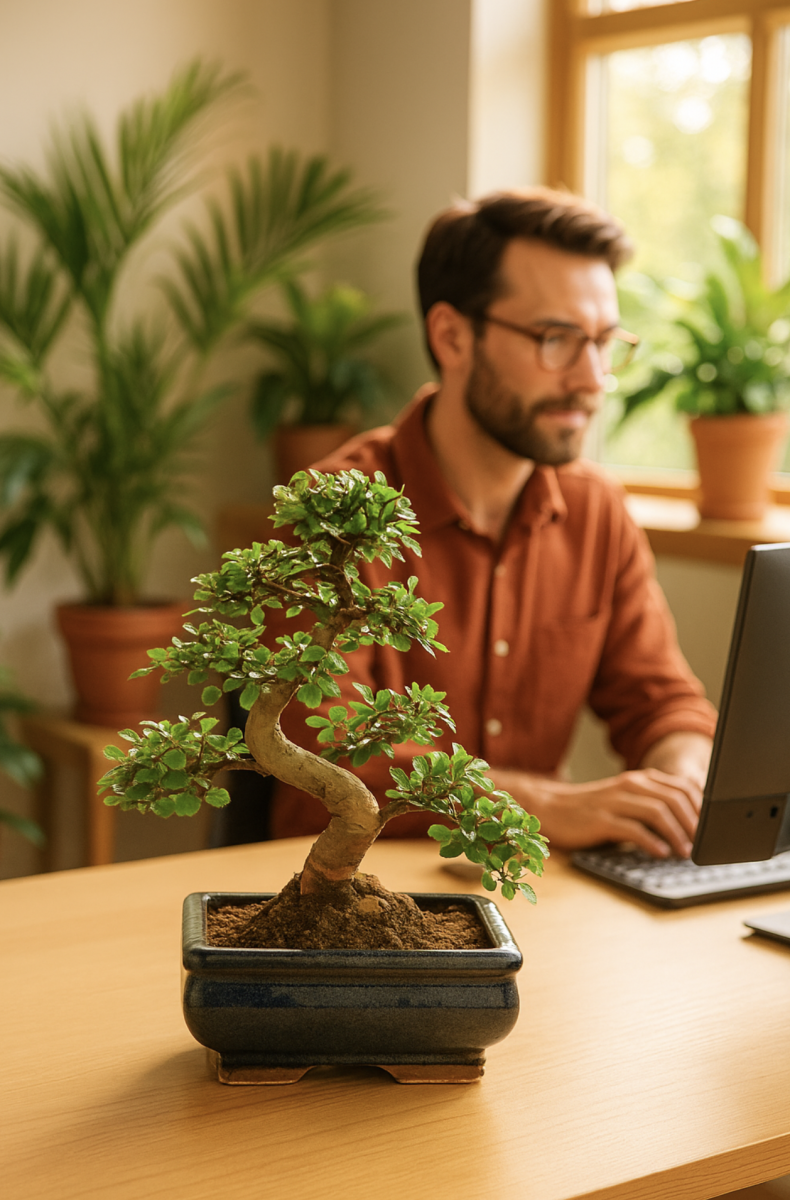 modern offices are so much nicer, calmer and more productive when the include plants - especially bonsai trees
